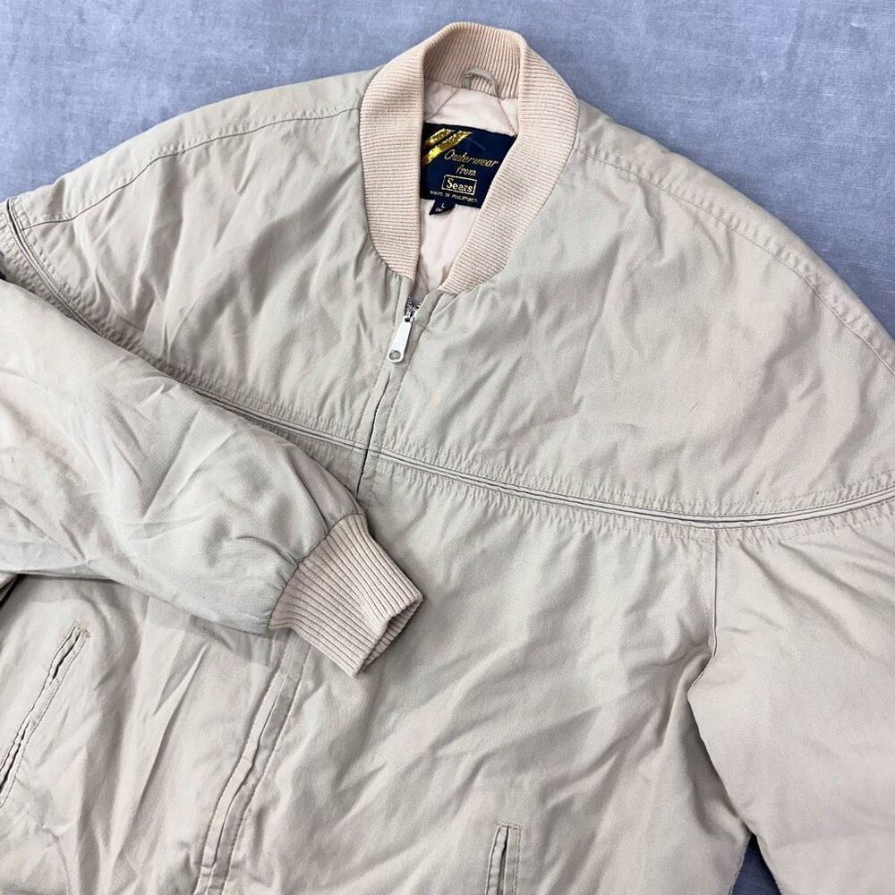 VTG 70s‎ Sears Bomber Jacket Mens Large Tall Khaki Quilted Liner Harrington